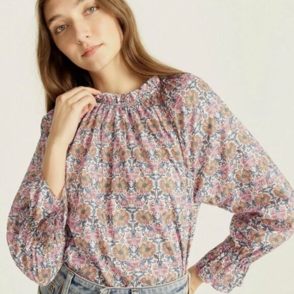 J. Crew x Liberty Honeysuckle Floral Ruffle Neckline Fluted Sleeve Top - Picture 1 of 10